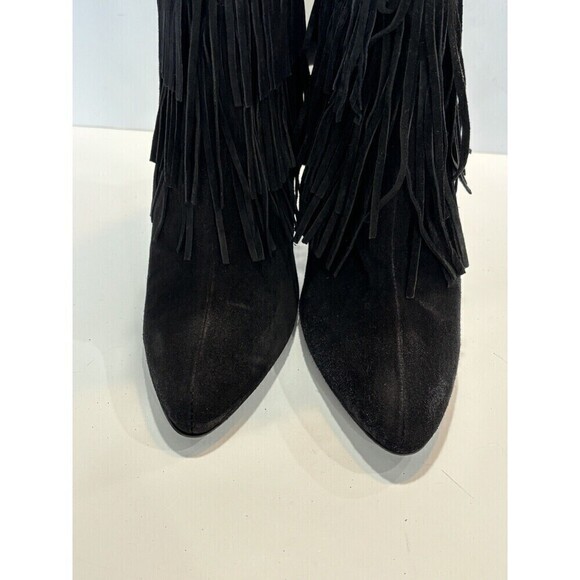 ZARA WOMENS BLACK LEATHER SUEDE FRINGED HIGH HEEL ANKLE BOOTS SZ 38 US 7.5 - Picture 4 of 13